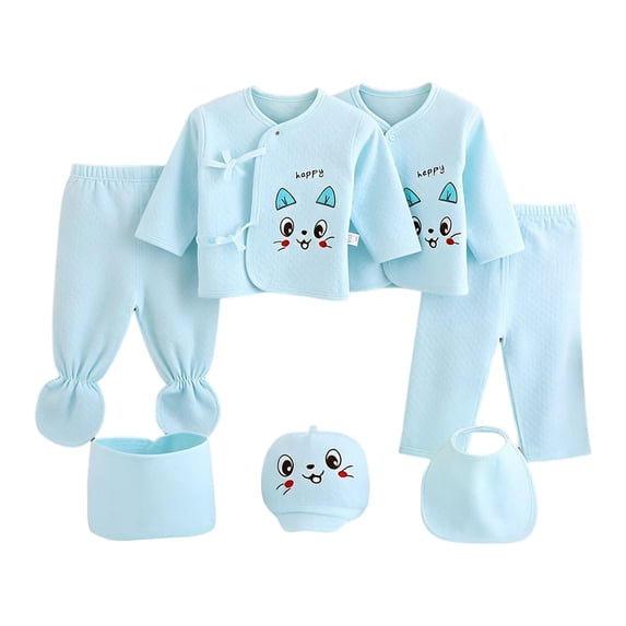 Povozer Layette Gift Set for Baby Girls Seven Piece Baby Set For Comfortable Soft Stylish And Cute Cartoon Baby Set,Size 0-3 Months,Sky Blue