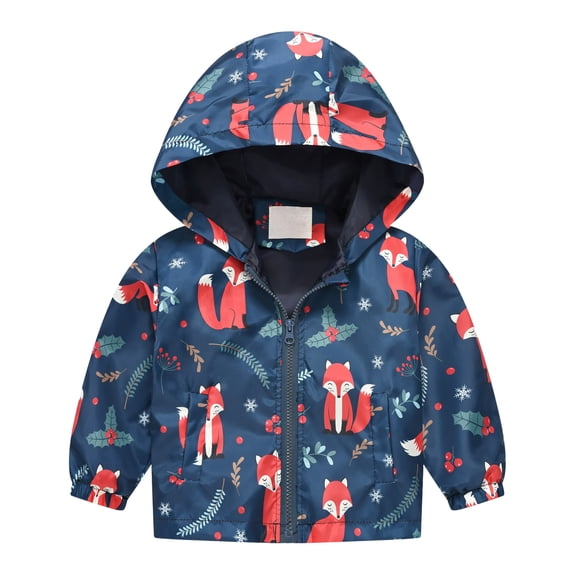Povozer Baby Coat Kids Zip-Up Hoodie Girls Boys Toddler Rain Jacket Kids Windbreaker Coat Baby Girl Boy Zip Hooded Outerwear Fall Infant Raincoat,Size 2-3 Years,Navy