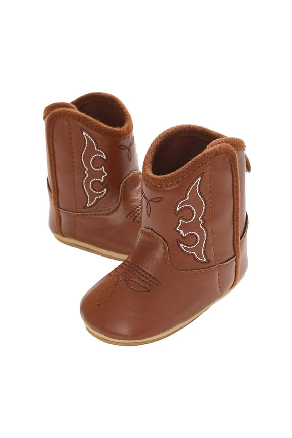 Baby Cowboy Cowgirl Boots Infant Western Boots Toddler Girls Mid Calf(Coffee,6-12M)