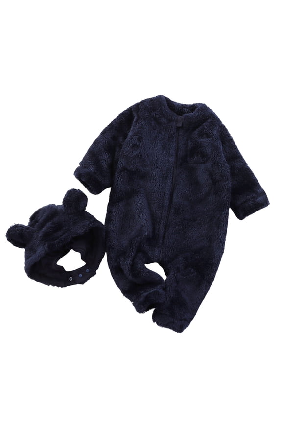 Baby Fleece Snowsuit, Infant Winter Coat, Long Sleeve Baby Rompers Jumpsuit(Navy,12-18 Months)