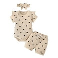 thumbnail image 1 of Povozer Baby Girl Clothes Newborn Infant Outfit Ruffle Romper and Short Pants Clothing Sets for Summer Spring 0 3 6 9 12 18 24 Months for 9-12 Months,Beige, 1 of 3