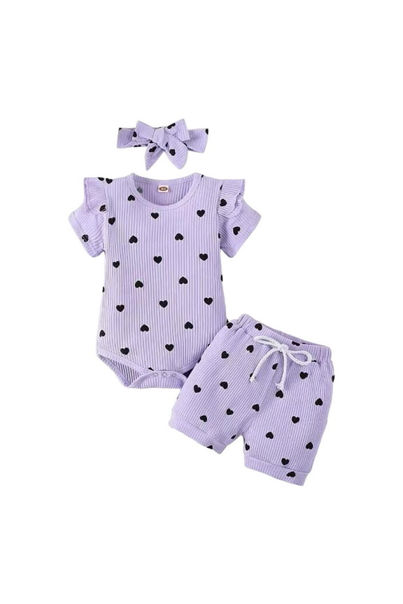 Baby Girl Clothes Outfit Ruffle Romper and Short Pants Clothing Sets for Summer Spring 0 3 6 9 12 18 24 Months for 9-12 Months,Purple