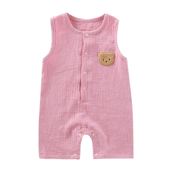 Povozer Baby Girl Clothes Summer Infant Girl Clothes Bodysuit Baby Girl Baby Sleeveless Short Outfits Cute Breathable Crewneck Home Romper Button Down Summer Clos Size 6-12 Months,Pink