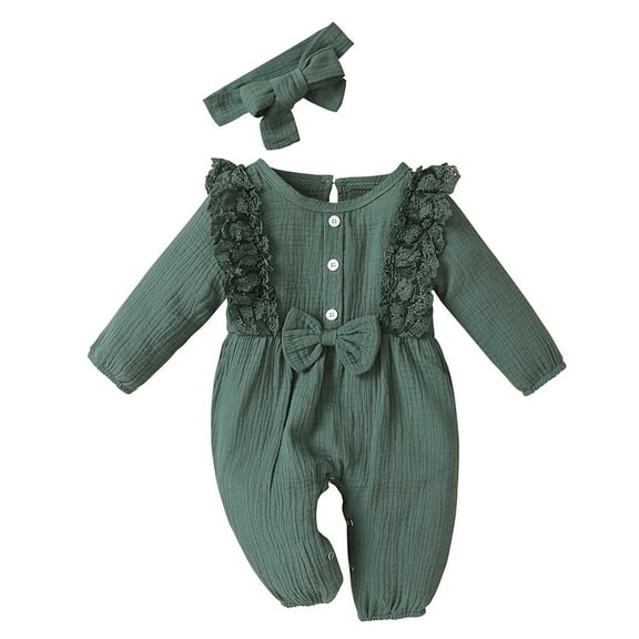 Povozer Baby Girl Romper Infant Ruffle Sweater Long Sleeve Bodysuit Jumpsuit(Green,0-3M)
