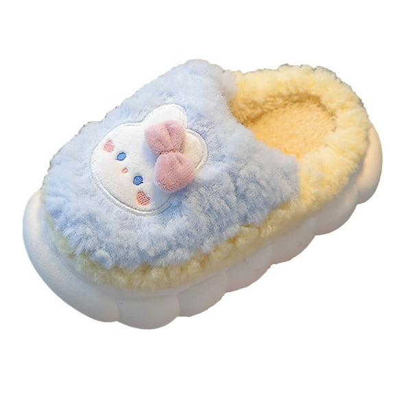 Povozer Baby Girl's Soft Plush Slippers Cartoon Warm Winter House Shoes(Sky Blue,7-8 Years)