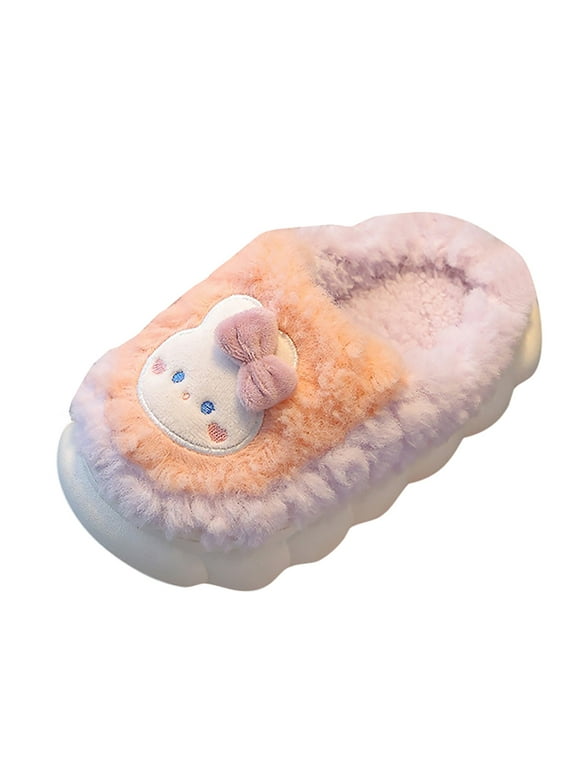 Baby Girl's Soft Plush Slippers Cartoon Warm Winter House Shoes(Watermelon Red,9.5-10 Years)