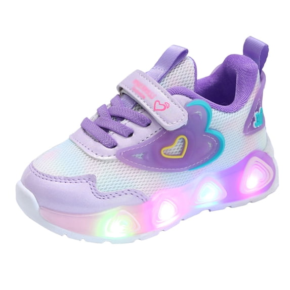 Povozer Baby Girls Boys Shoes Breathable Light up Walking Shoes Lightweight LED Flashing Sneakers Infant Cute First Walkers(Purple,12-18 Months)