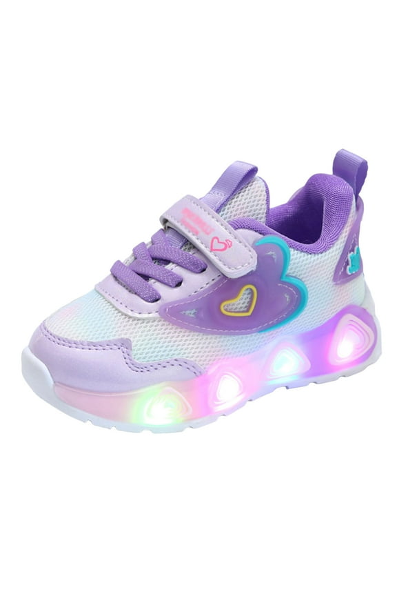 Baby Girls Boys Shoes Breathable Light up Walking Shoes Lightweight LED Flashing Sneakers Infant Cute First Walkers(Purple,12-18 Months)