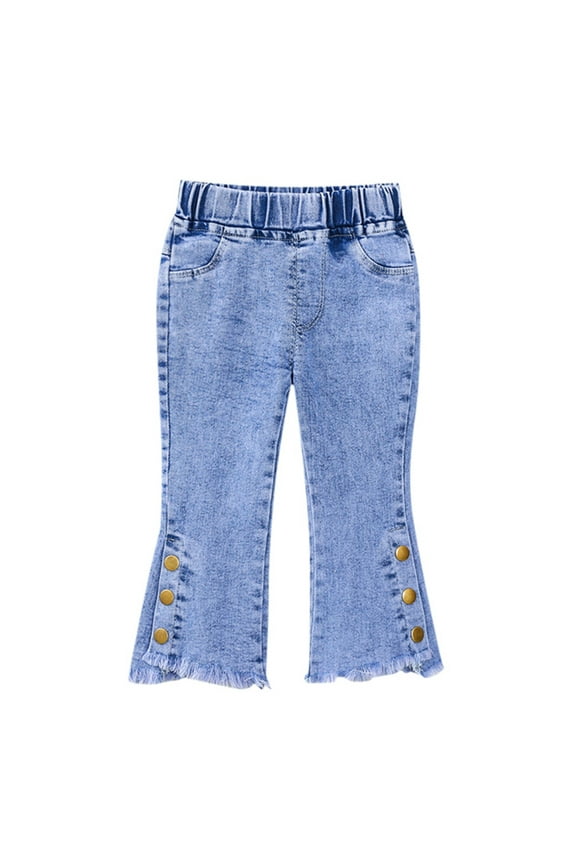 Baby Girls Denim Bell Bottom Jeans Vintage Toddler Kid Pants Jeans(Gold,18-24M)