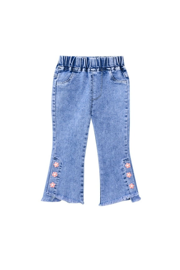 Baby Girls Denim Bell Bottom Jeans Vintage Toddler Kid Pants Jeans(Pink,18-24M)