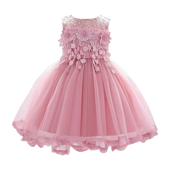 Povozer Baby Girls Princess Dress Flower Lace Dress Toddler Tulle Sleeveless Dress(Light Pink,3-6M)