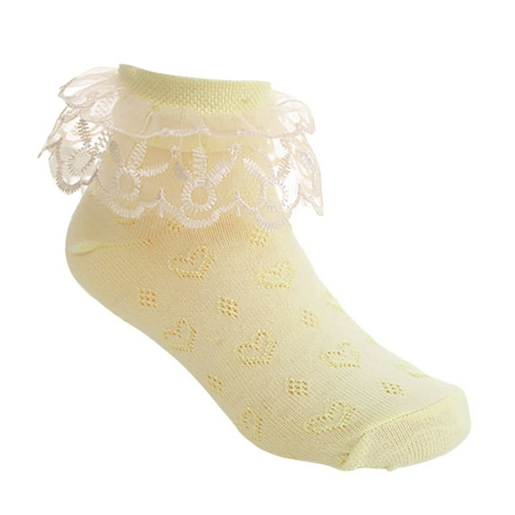 Povozer Baby Girls Ruffle Socks Toddler Girls Frilly Dress Crew Socks(Yellow,4-6Y)