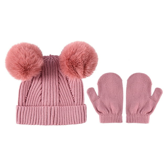 Povozer Baby Hats and Mittens Set Infant Toddler Beanie Gloves for Baby(Pink,One Size)