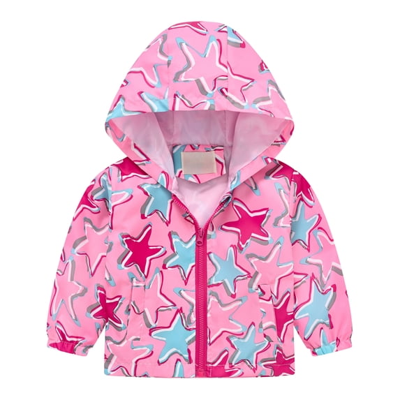 Povozer Baby Jackets Kids Zip-Up Hoodie Girls Boys Toddler Rain Jacket Kids Windbreaker Coat Baby Girl Boy Zip Hooded Outerwear Fall Infant Raincoat,Size 1-2 Years,Hot Pink