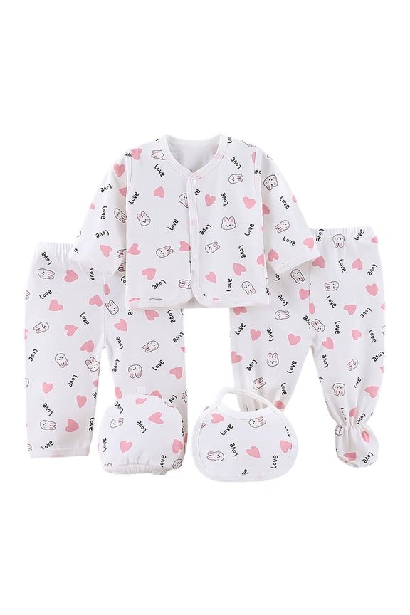 Baby Layette Gift Set 5PCS Baby Set Comfortable Soft Stylish Cute Cartoon Baby Set,Size 0-3 Months,Pink