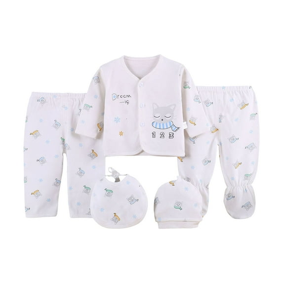 Povozer Baby Must Haves for Newborns Child Clothes 5PCS Baby Boys Girls Cartoon Long Sleeve Crewneck Animal Winter Tops+Hat+Pants +Bib Outfits Set for 0-3 Months,Blue