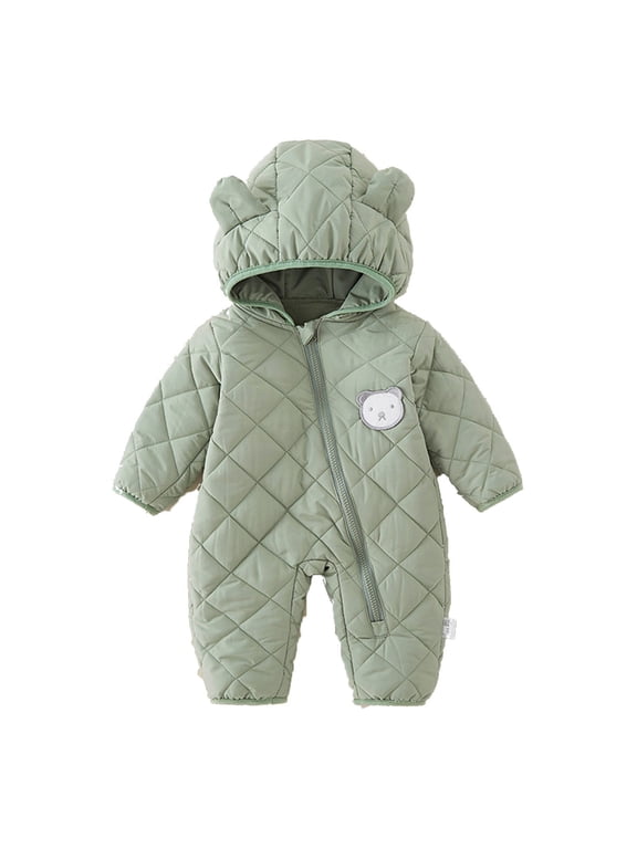 Baby Snowsuit Winter Coat Warm Hoodie Romper Puffer Jacket(Green,18-24M)