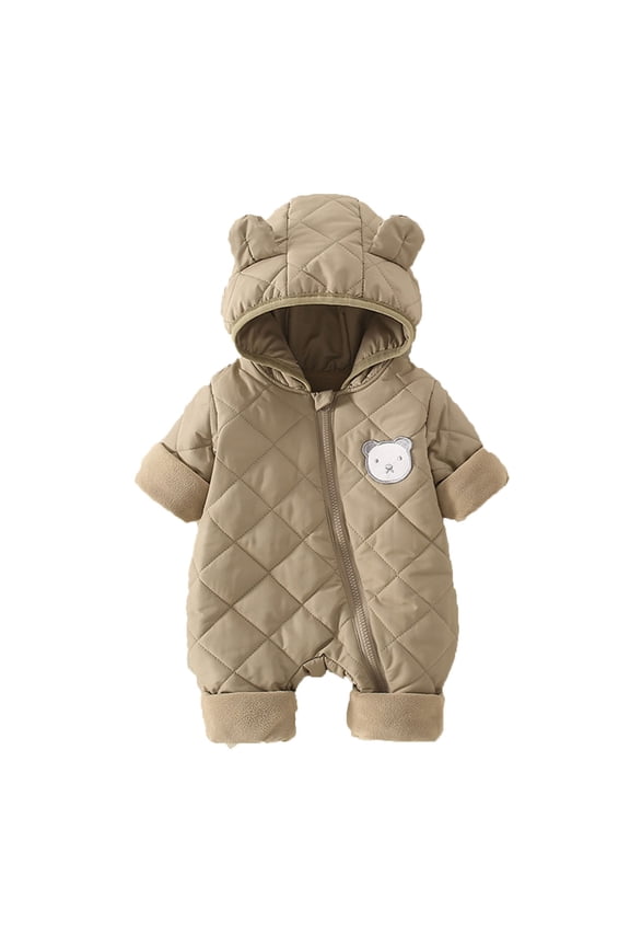Baby Snowsuit Winter Coat Warm Hoodie Romper Puffer Jacket(Khaki,6-12M)