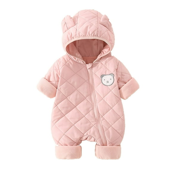 Povozer Baby Snowsuit Winter Coat Warm Hoodie Romper Puffer Jacket(Pink,0-3M)