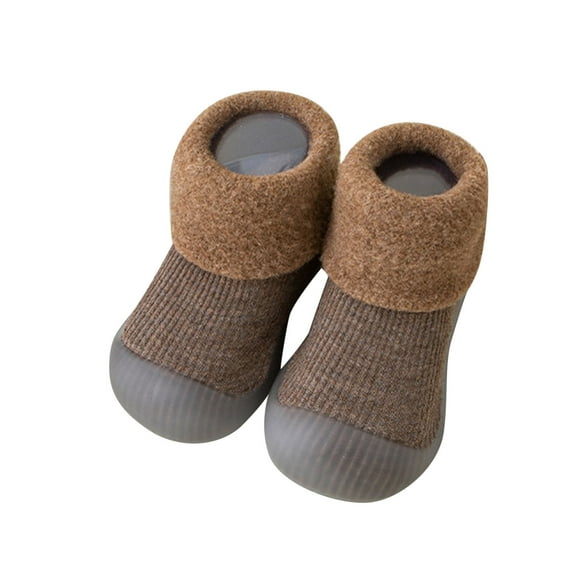 Povozer Baby Sock Shoes Baby Walking Shoes Non-Slip Breathable Slippers with Soft Rubber Sole Baby Boys Girls Sneakers(Coffee,0-6 Months)