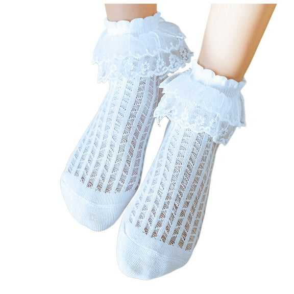 Povozer Baby Socks Toddler Girls Ruffle Socks Turn Cuff Cotton Socks(Blue,10-16Y)