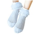 thumbnail image 1 of Povozer Baby Socks Toddler Girls Ruffle Socks Turn Cuff Cotton Socks(Blue,7-9Y), 1 of 4