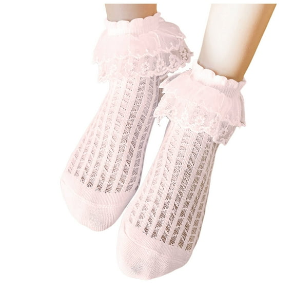 Povozer Baby Socks Toddler Girls Ruffle Socks Turn Cuff Cotton Socks(Pink,4-6Y)