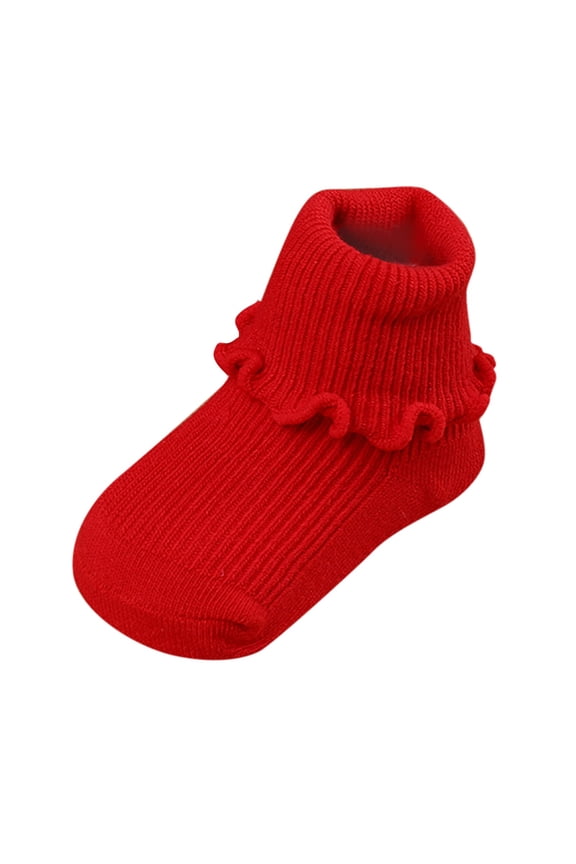 Baby Toddle Socks Ruffle Socks Socks Little Girls Boys Turn Cotton Socks for Kids(Red,0-12 Months)