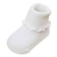 thumbnail image 1 of Povozer Baby Toddle Socks Ruffle Socks Socks Little Girls Boys Turn Cotton Socks for Kids(White,0-12 Months), 1 of 5