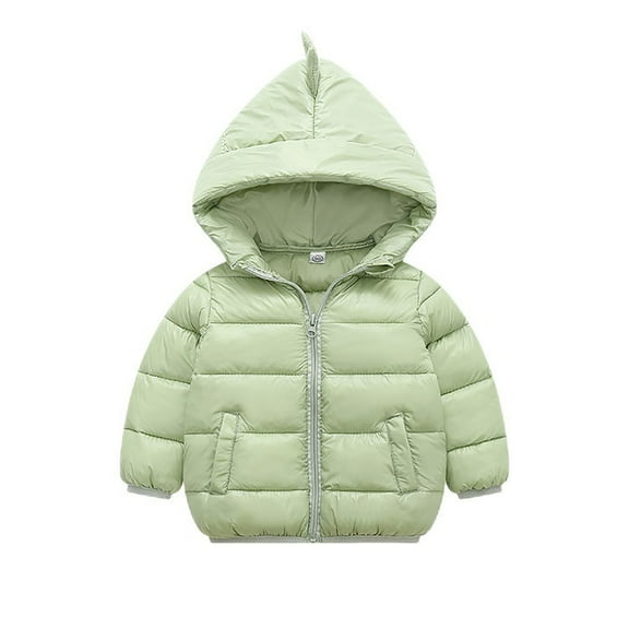 Povozer Baby Toddler Boy Girl Winter Dinosaur Hooded Puffer Jackets Coats Warm Zip-UP Padded Outerwear(Light Green,12-18 Months)