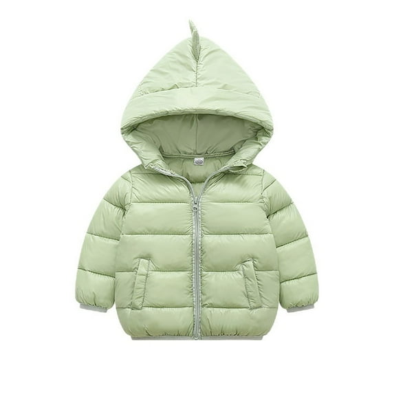 Povozer Baby Toddler Boy Girl Winter Dinosaur Hooded Puffer Jackets Coats Warm Zip-UP Padded Outerwear(Light Green,6-12 Months)
