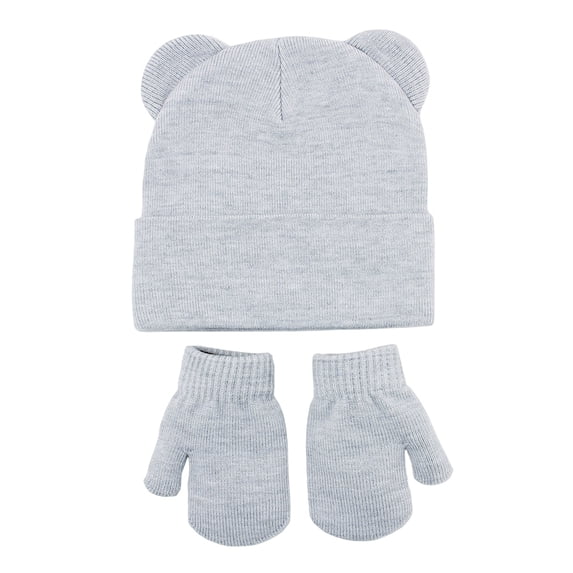Povozer Baby Winter Hat Toddler Beanie Hat Winter Baby Knitted Ear Warmers Cute Ear Wool Hat Gloves Set,Size 0-6 Months,Light Gray