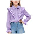 thumbnail image 1 of Povozer Back To School Outfits For Teen Girls Girls' Pure Cotton Shirt Stylish Long Sleeved Blouse With Ruffle Details For Spring Suitable Layer Or Standalone Top,Size 11-12 Years,Purple, 1 of 9