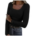 thumbnail image 1 of Povozer Basic Tops for Woman Long Sleeve Stretch Crewneck Ribbed T-Shirt(Black,L), 1 of 5