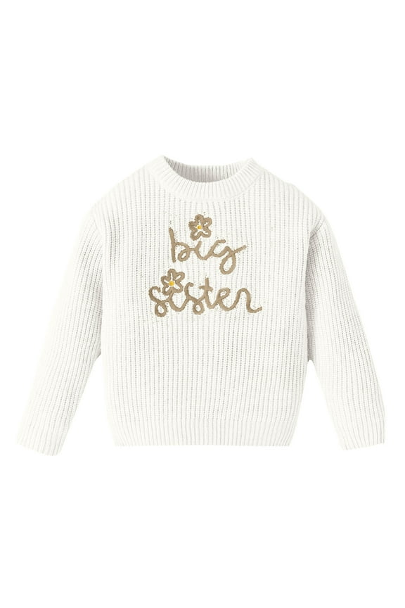 Big Sister Outfits Baby Girl Knit Sweater Fall Clothes(White,2-3 Years)