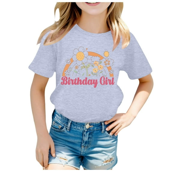 Povozer Birthday Girl Colorful Shirts for Baby and Toddler Girls Birthday Outfits(Gray,3-4Y)