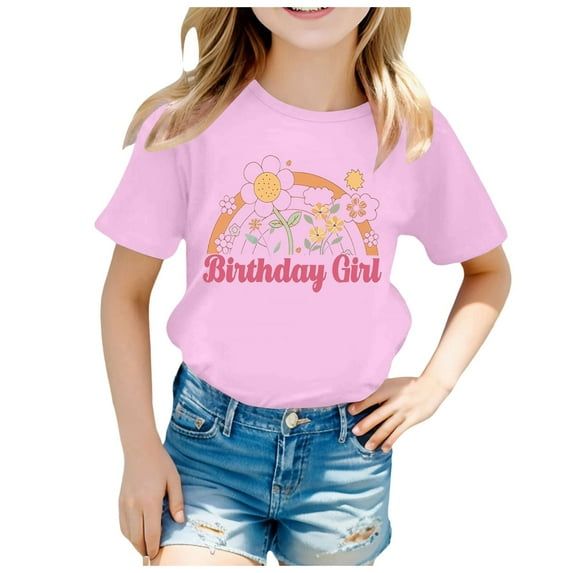 Povozer Birthday Girl Colorful Shirts for Baby and Toddler Girls Birthday Outfits(Pink,11-12Y)