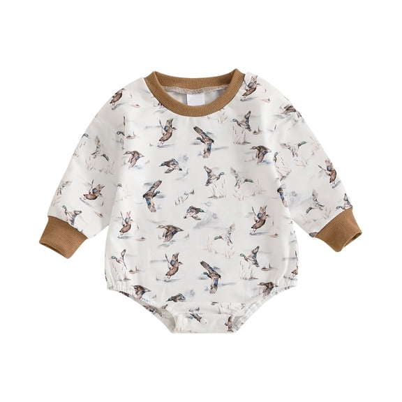 Povozer Bodysuits For Baby Infant Clothing Baby Boy Girl Mallard Duck Romper Short Sleeve Duck Bodysuit Tops Baby Clothes Size 12-18 Months,Brown
