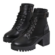Soda Women’s Malia Combat Boot – Black, Low Block Heel, Zipper Closure, Size 10