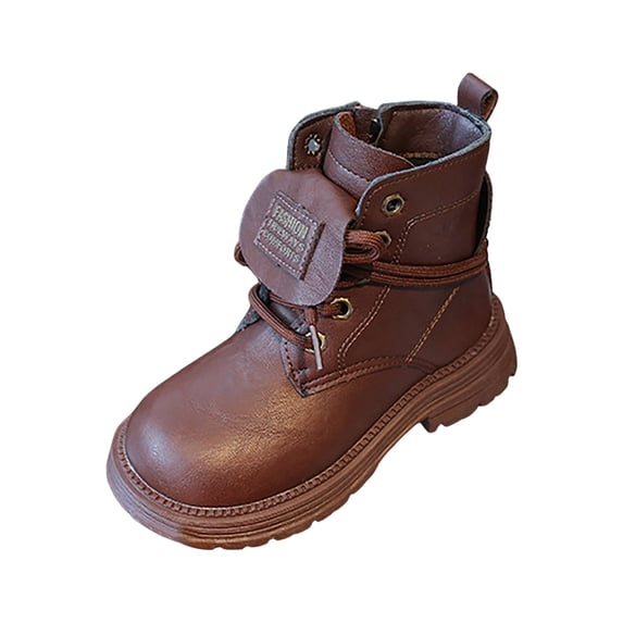 Povozer Boys Girls Short Ankle Boots Fashion Dress Booties Waterproof Combat Shoes with Zipper for Toddler Little Kid(Brick Red,9-9.5 Years)