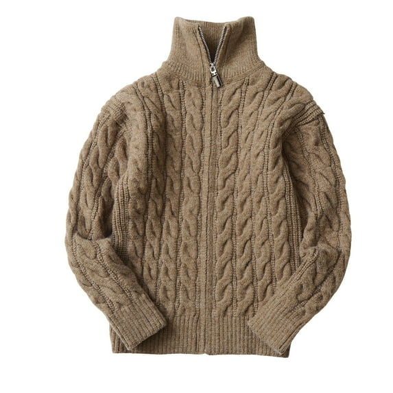 Povozer Boy's Cable Knitted Sweater Half Zip Lightweight Casual Pullovers for Kids(Coffee,4-5 Years)