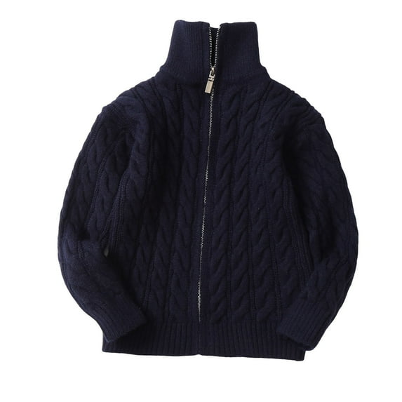 Povozer Boy's Cable Knitted Sweater Half Zip Lightweight Casual Pullovers for Kids(Navy,4-5 Years)