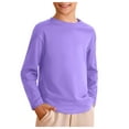 thumbnail image 1 of Povozer Boy's Long Sleeve Crewneck Waffle Knit T-Shirt Color Block Trim Tee Spring Fall Tops(Light Purple,7-8 Years), 1 of 4