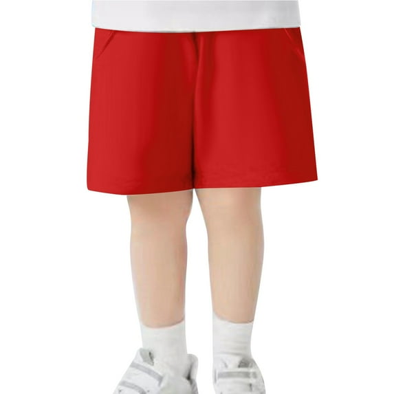 Povozer Boys Basketball Shorts | Casual - Athletic Sport Drawstring Pull On Cotton Shorts(Red,3-4Y)