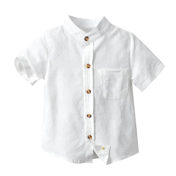 Povozer Boys' Button Down Dress Shirts Kids Long Sleeve Solid Collared Uniform Shirt for Toddler Boy(White,5-6 Years)