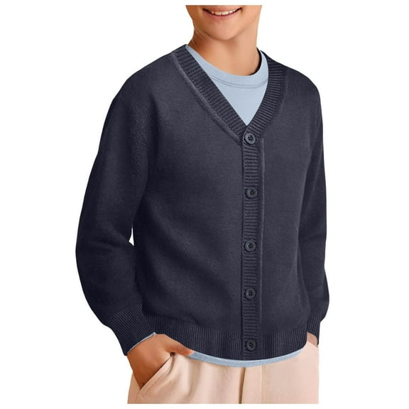 Povozer Boys Cardigan Sweater Cable Knit Sweaters Button Down Long Sleeve Outwear(Dark Blue,5-6 Years)
