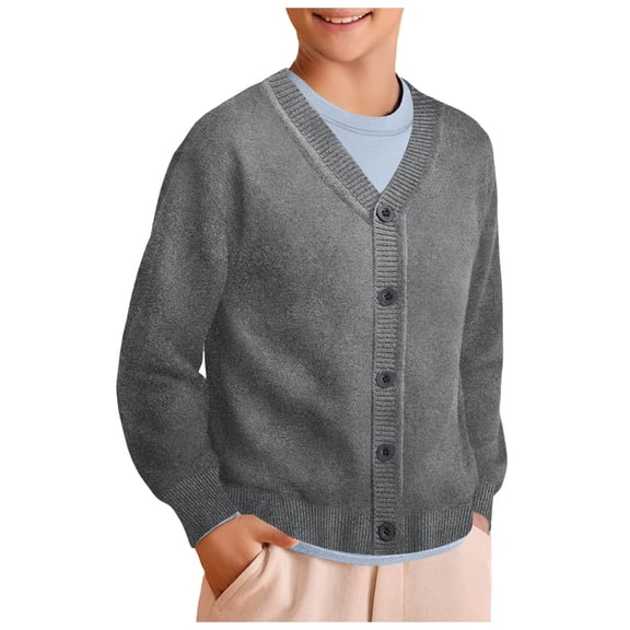Povozer Boys Cardigan Sweater Cable Knit Sweaters Button Down Long Sleeve Outwear(Dark Gray,3-4 Years)