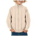 thumbnail image 1 of Povozer Boys Chunky High Neck Zip Sweater Kids Ribbed Pullover Jumper Winter Knit Tops Outfits(Beige,9-10 Years), 1 of 6