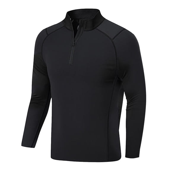 Povozer Boys Compression Athletic Shirts Long Sleeve Fleece Lined Baseball Undershirt Black 12-13Years