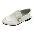 thumbnail image 1 of Povozer Boys Dress Shoes Slip-On Comfort Uniform Oxford Loafer with Buckle(Big Kid/Little Kid) for US 10,White, 1 of 9